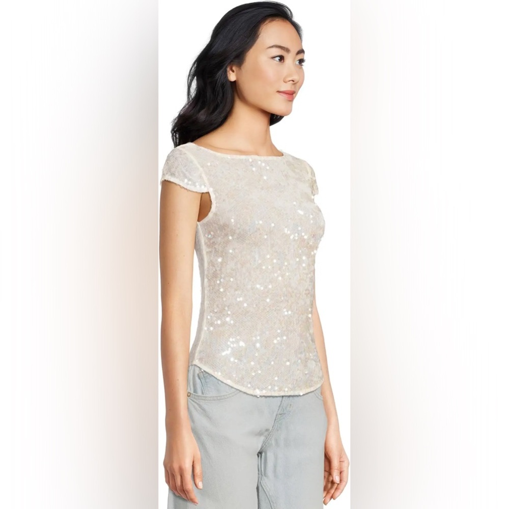 Free People Late Last Night Sequin Tee Icicle Combo XS - Picture 6 of 9